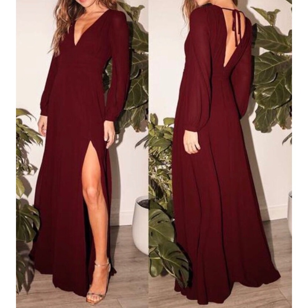 NWT Lulus Size Medium Love You So Burgundy Maroon Red Long Sleeve Maxi Dress